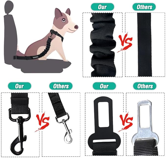 COOYOO Dog Seat Belt,3 Piece Set Retractable Dog Car Harness Adjustable Dog Seat Belt for Vehicle Nylon Pet Safety Seat Belts Heavy Duty & Elastic
