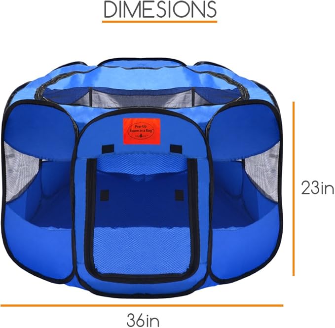 Pop Up Pet Exercise Play Pen Tent Portable Kennel with Weather Resistant Oxford Material, 8 Windows and Removable Zipper Top for Puppies Dogs Kittens Cats Rabbits + More! Includes Bag