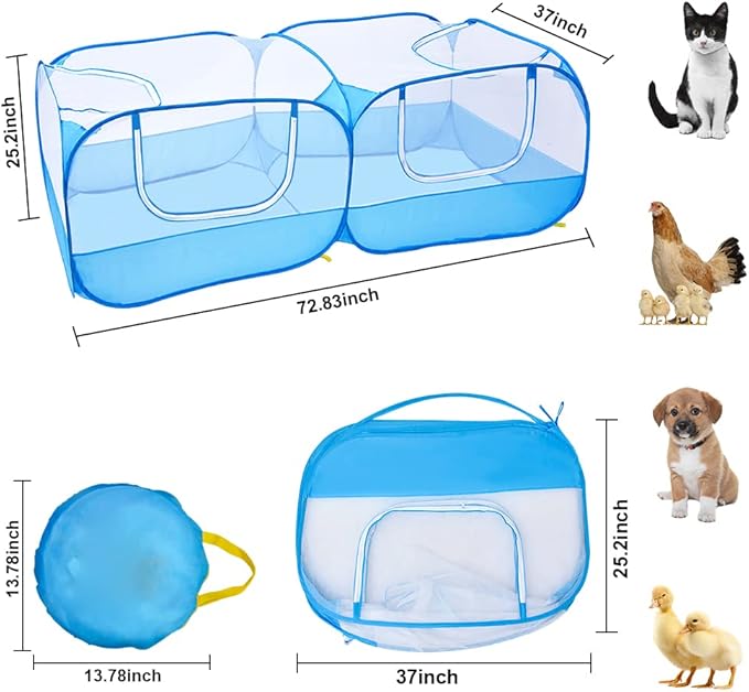 Portable Chicken Coop Chicken Run with Removable Bottom,Large Foldable Pet Enclosure for Puppy Duck Kitten Rabbits Indoor Outdoor Yard(Blue)