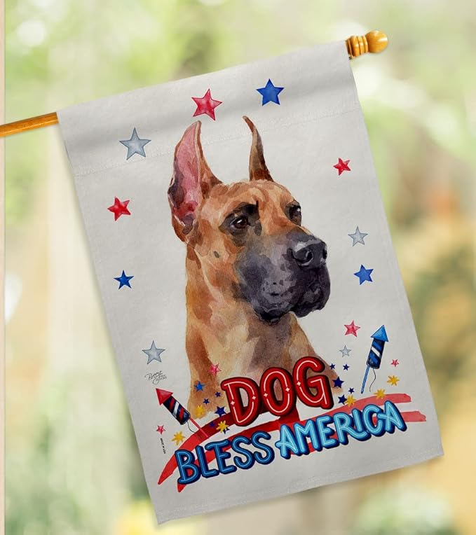 Breeze Decor Patriotic Fawn Dane Garden House Flag-Kit Dog Puppy Spoiled Paw Canine Fur Pet Nature Farm Animal Creature Decoration Banner Small Yard Gift Double-Sided, Made in USA