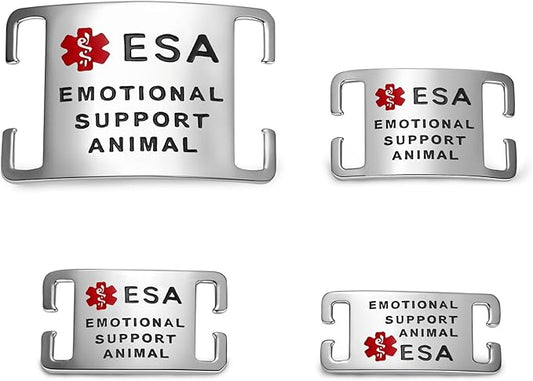 No Noise Stainless Steel K9 ESA Dog Tags, Slide on Dog Collar or Harness Quickly and Securely – Stainless Steel/Large