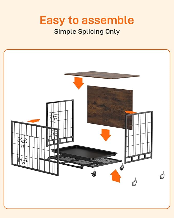 Dog Crate Furniture, Dog Kennel Indoor Double Doors Wooden Dog Cage, 32'' Dog Crate with Pull-Out Tray & Removable Wheels, Decorative End Table Pet House Chew-Resistant for Medium Dog, Rustic Brown
