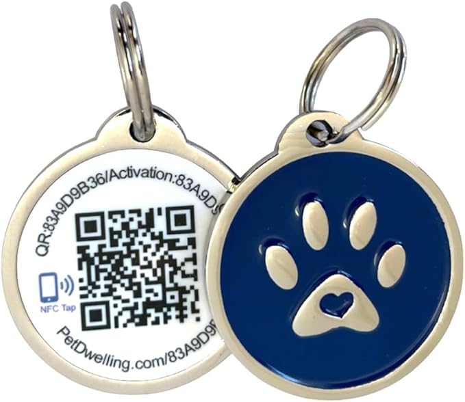 Premium NFC & QR Code Smart Dog ID Tag - Easy Scanning, Instant Profile Access, Real-Time Location Alerts(Blue Paw)