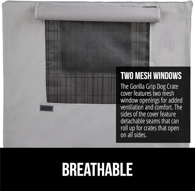 Gorilla Grip Dog Crate Covers Compatible with Amazon Basics Dog Crates, All Sides Open, Privacy Cover Fits 30" Wire Kennel, Breathable Mesh Windows, Light Reducing Puppy Training Cage Topper, Gray
