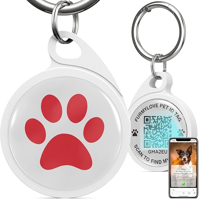 QR Code Dog Tag, Smart ID Tags, Dog Tags Personalized Lightweight Silent ID Tag for Kids Pets Bags Keys, Red