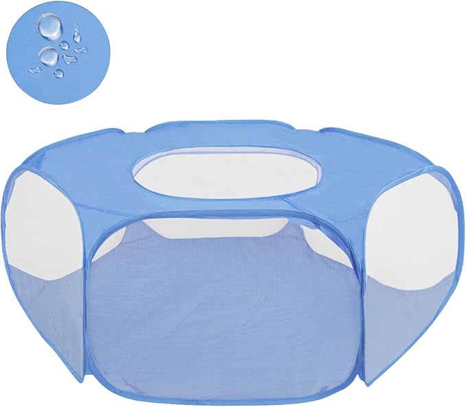 Portable Pet Tent Small Animal Pet Playpen Breathable Transparent Pet Tent with Zipper Top Cover Indoor Outdoor Foldable Cage Exercise Yard Fence for Kitten Puppy Guinea Pig Small Dogs Cats