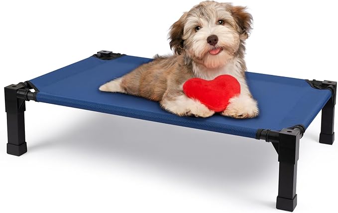 Cooling Elevated Dog Bed, Raised Dog Bed with Washable Breathable Mesh and Metal Frame, Portable Dog Cot Bed with No-Slip Feet for Outdoor and Indoor Use