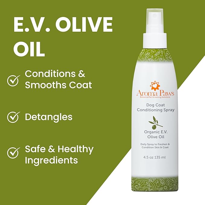Scented Dog Coat Spray – Cleansing, Conditioning, Moisturizing – Toxin Free – Aromatic Grooming Puppy Spray – Loosens Knots, Tangles – 4.5 oz., Dog Coat Olive Oil Detangling Spray