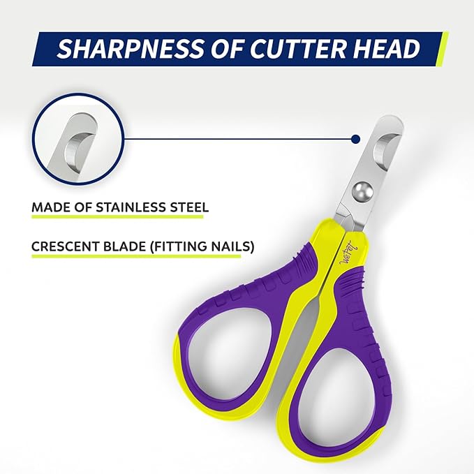 WePet Pet Nail Clippers U07.1, Professional Claw Trimmer, Bended Scissor Special for Cats, Kittens, Dogs, Puppies, Small Animals, Yellow/Purple