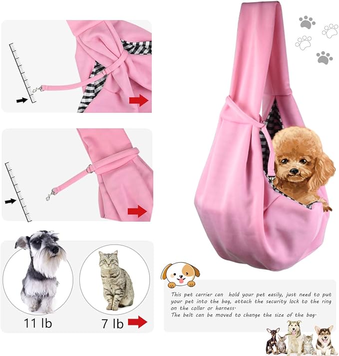 Dog and Cat Sling Carrier Little Pet Carrier Shoulder Crossbody Pet Slings for Outdoor Traveling Subway (Pink)