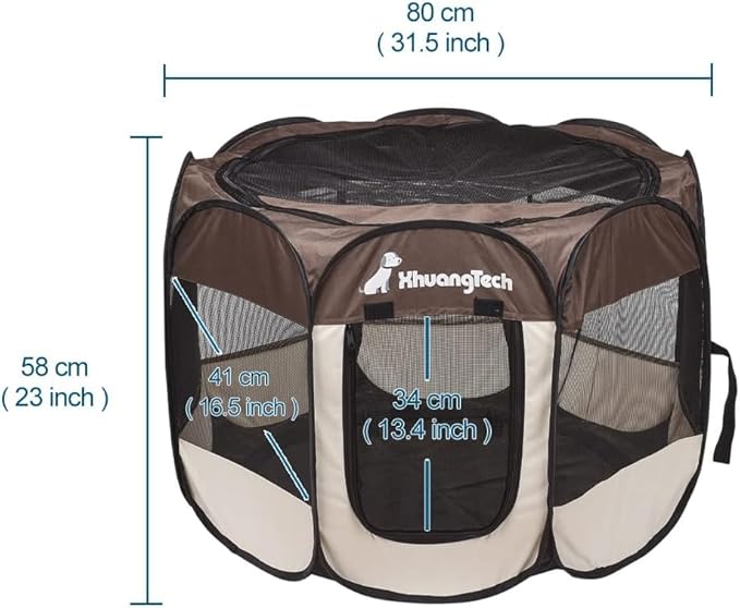 Foldable Pet Dog Playpen, Pop Up Portable Cat Playpen, Indoor/Outdoor for Kitten Puppy Play Pen, Cats Crate Tent with Carrying Bag, 600D Oxford (Coffee + Beige, Medium (31.5"x31.5"x23"), 8)