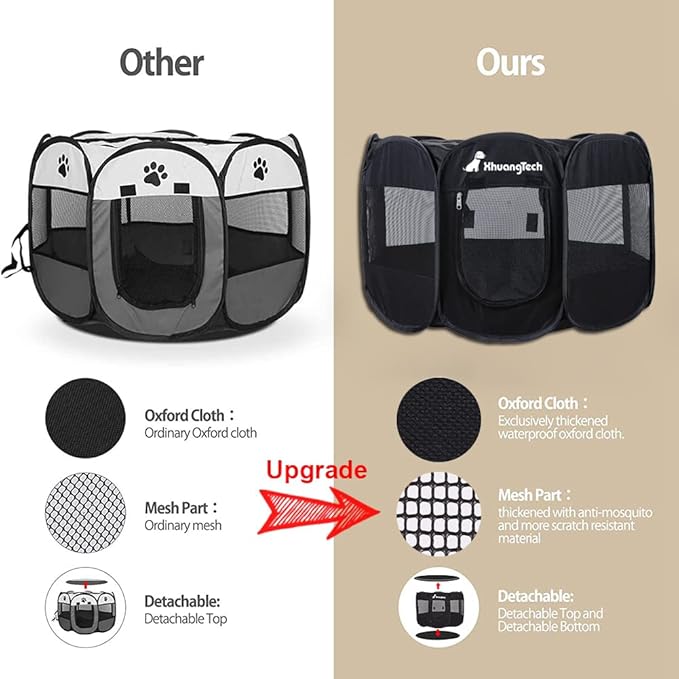 Foldable Pet Dog Playpen, Pop Up Portable Cat Playpen, Indoor/Outdoor for Kitten Puppy Play Pen, Cats Crate Tent with Carrying Bag, 600D Oxford (Black, Medium (31.5"x31.5"x23"), 8)