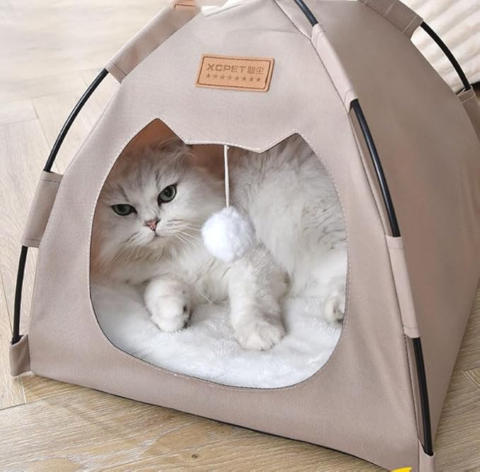 Cute Cat Teepee Cave, Cat Tent Foldable Indoor Outdoor with Thick Mat,Puppy Bed Tent,Bunny Pet Tent Teepee,Portable Dog House Teepee Tent, Cat Bed,Dog Bed Tent,Puppy Bunny,Pet Tent Teepee (O, M)
