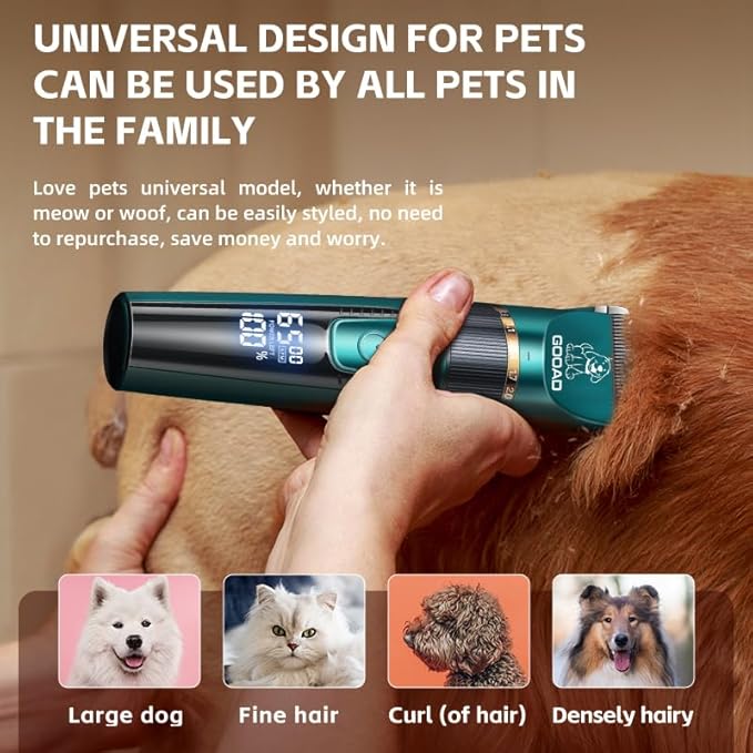 Goood Pet Clippers for Matted and Long Hair - Cordless Cat Trimmer with Low Noise and Thick Hair Grooming