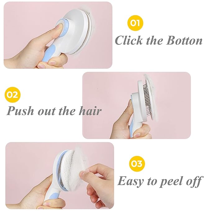 Slicker Brush for Dogs and Cats, Self Cleaning Hair Brush, Removes Undercoat Loose hair, Mats, Tangled and Dirt, Massages, for all hair types (Blue)
