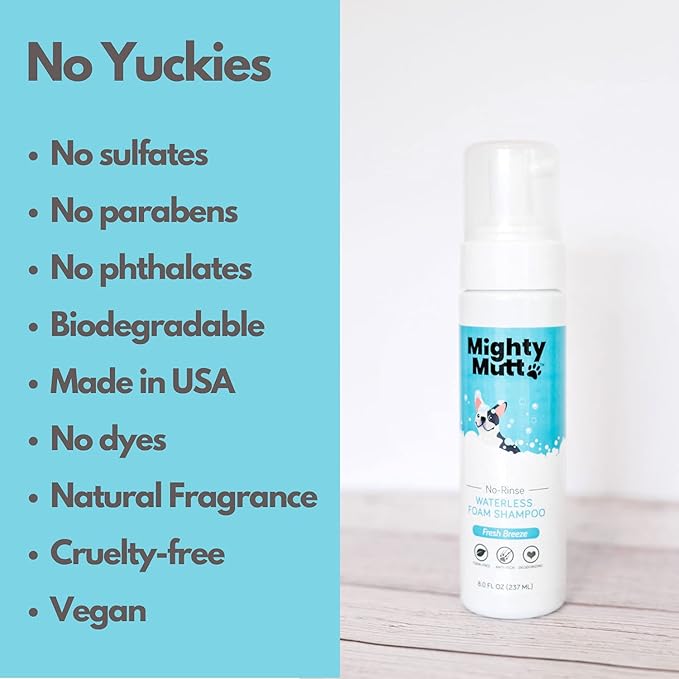 Mighty Mutt Waterless Dry Shampoo for Dogs (Fresh Breeze) + Refill | Hypoallergenic, De-Shedding and De-Tangling Deodorizing Foam Shampoo | 2 Pack Bundle