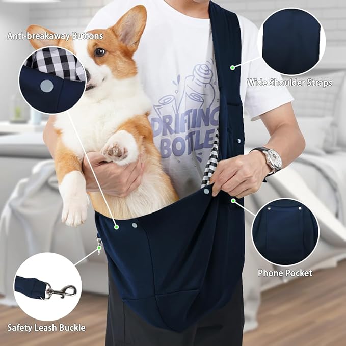 FEimaX Dog Sling Carrier, Pet Papoose Slings Bag for Small Dogs Cats, Puppy Hands Free Satchel Tote Pouch Carriers Doggie Crossbody Shoulder Carry Bags for Outdoor Travel (Dark Blue)