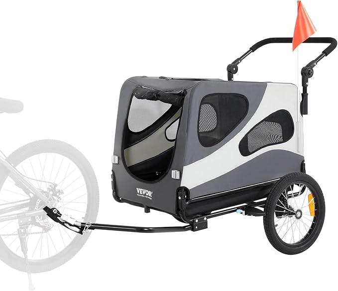 VEVOR Dog Bike Trailer, Supports up to 66/88/100 lbs, 2-in-1 Pet Stroller Cart Bicycle Carrier, Easy Folding Cart Frame with Quick Release Wheels, Universal Bicycle Coupler, Reflectors, Flag