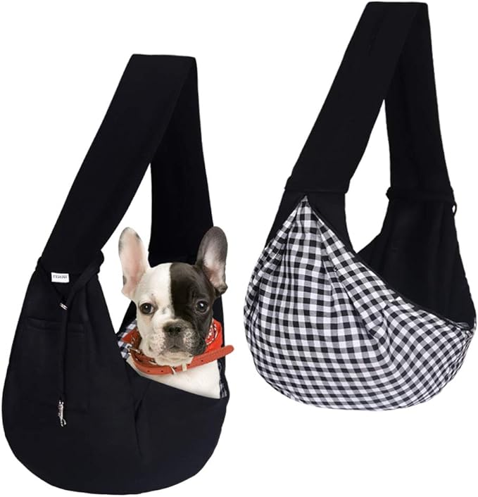 FDJASGY Small Pet Sling Carrier-Hands Free Reversible Pet Papoose Bag Tote Bag with a Pocket Safety Belt Dog Cat for Outdoor Travel Black