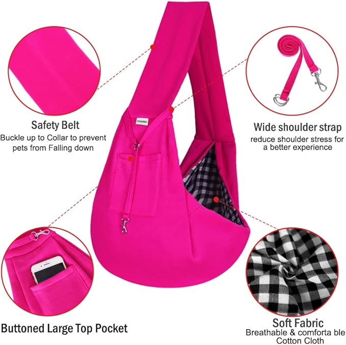 FDJASGY Small Pet Sling Carrier-Hands Free Reversible Pet Papoose Bag Tote Bag with a Pocket Safety Belt Dog Cat for Outdoor Travel Rose Red
