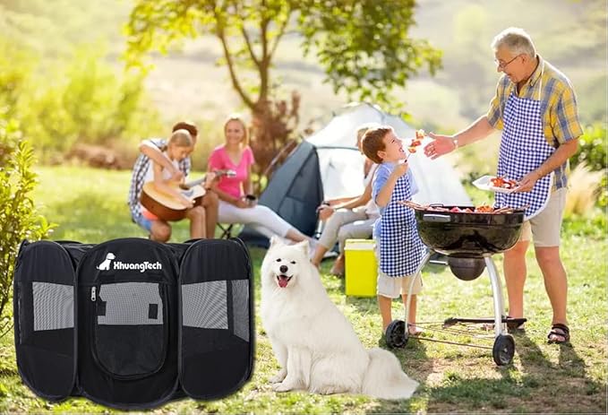 Foldable Pet Dog Playpen, Pop Up Portable Cat Playpen, Indoor/Outdoor for Kitten Puppy Play Pen, Cats Crate Tent with Carrying Bag, 600D Oxford (Black, Medium (31.5"x31.5"x23"), 8)