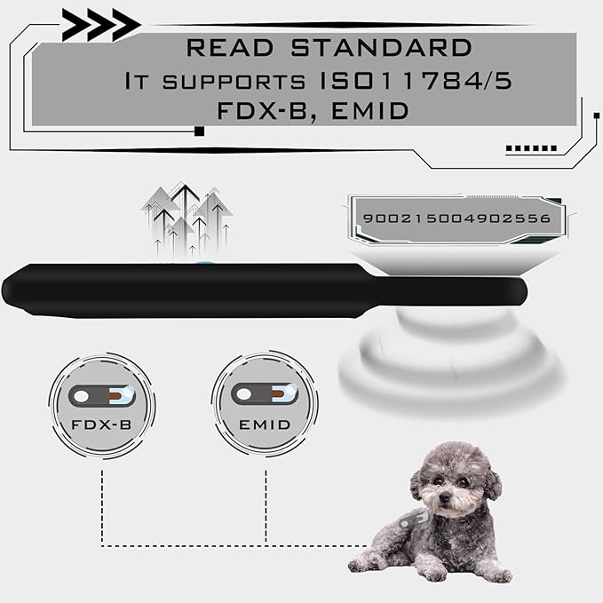 Smoostart Bluetooth Microchip Scanner, 1000 Records Increased Huge Data Storage Upload to PC & Mobile Phone, Scanning Distance and Speed Increase, Compatible with FDX-B/EMID Microchips