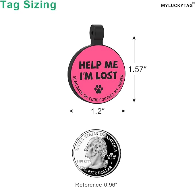 MYLUCKYTAG Silent Silicone QR Code Pet ID Tags Dog Tags - Pet Online Profile - Scan QR Receive Instant Pet Location Alert Email