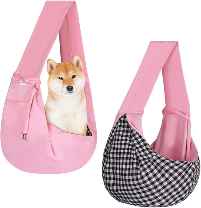 FDJASGY Small Pet Sling Carrier-Hands Free Reversible Pet Papoose Bag Tote Bag with a Pocket Safety Belt Dog Cat for Outdoor Travel Pink