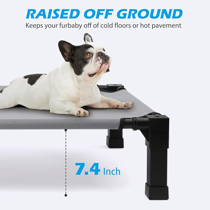 Cooling Elevated Dog Bed, Raised Dog Bed with Washable Breathable Mesh and Metal Frame, Portable Dog Cot Bed with No-Slip Feet for Outdoor and Indoor Use