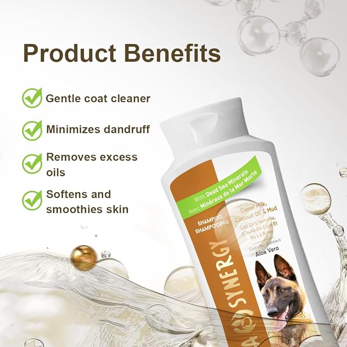 Pet Dog Shampoo Mud and Natural Dead Sea Mineral Rich, Aloe Vera & Vitamin-E, Soothing, Soften, Anti Dandruff, Cleansing- Camel Milk & Coconut Oil - (1) Bottle 16.5 FL OZ