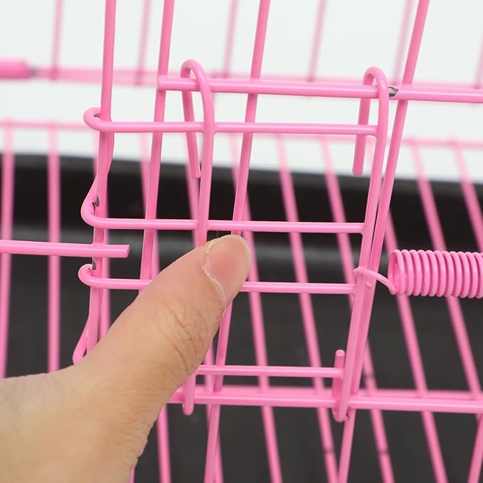 Housoutil Dog Crate Cage, Foldable Metal Wire Dog Crate, Newly Enhanced Single Door Dog Crate for Cat Rabbit and Small Animals, Pink