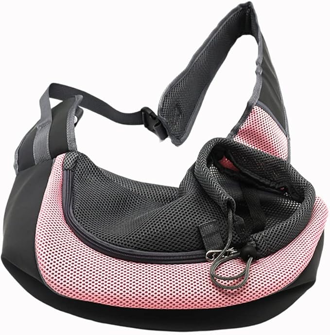 Pet Dog Sling Carrier, Breathable Mesh Portable Travel Safe Pet Sling Shoulder Bag Carrier with Adjustable Non-Slip Shoulder Strap for Small Dogs Cats Puppy (Large, Pink)