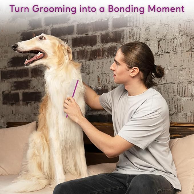 Pet Comb 8 inches Comfortable Grooming Comb with Different-Spaced Rounded Stainless Steel Teeth, Easy Grip and Convenient Grooming for Pets Dog Cat with Medium Coarse Fur - Purple