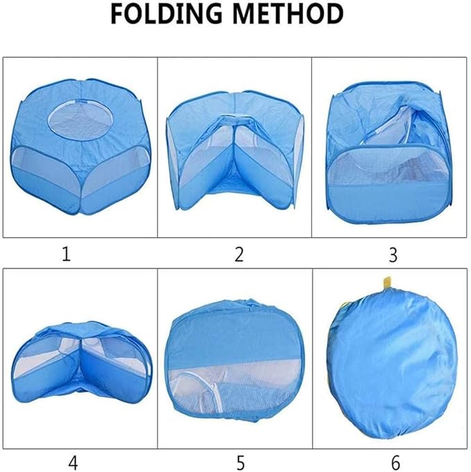 Small Animal Playpen,Portable Small Animal Cage Tent Breathable Pet Playpen Cage Tent Pop-Up Outdoor&Indoor Exercise Fence for Hamster Guinea Pig Rabbit Puppy Hedgehog (Blue with Cover)