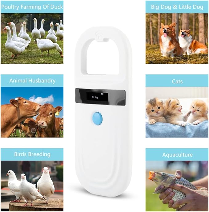Watris Veiyi Dog Microchip Reader, Pet Microchip Scanner with OLED Display Screen, Pet Chip ID Scanner Supports FDX-B (ISO11784/11785) and EMID Microchips, for Animal Management