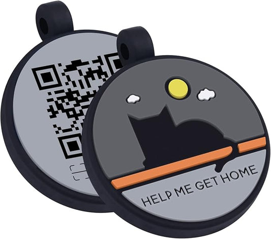 Upgraded Personalized Dog Tags Engraved with 3D QR Code for Dogs Cat Collar - Silicone Silent Pet Tag - Create Online Profile No APP Requirement (Black-Cat)
