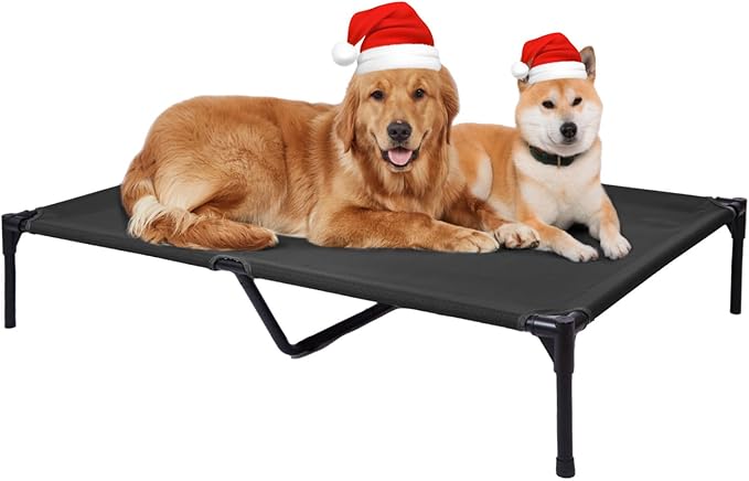 pettycare Elevated Outdoor Dog Bed - Dog Cots beds for Large Dogs XL, Heavy Duty Raised Dog Bed Waterproof, Cooling Elevated Dog Bed with Washable Teslin Mesh, Durable, Non Slip, 49 Inches, Black