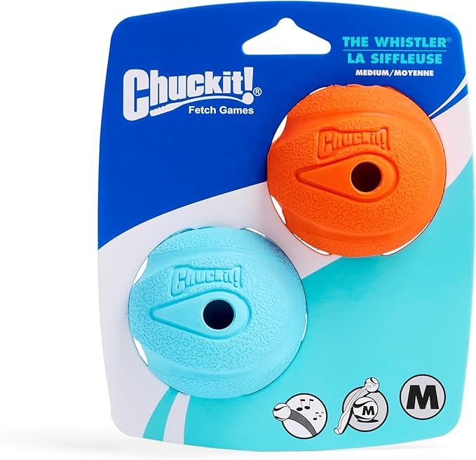 Chuckit! Whistler Ball Dog Toy, Pack of 2, Multicolor, Medium (2.5 Inch Diameter) for Dogs 20-60 lbs
