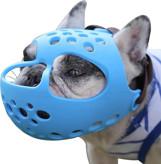 Short Snout Dog Muzzles,Soft Silicone Adjustable Breathable Bulldog Muzzle for Biting Chewing Barking Training,Ideal for Flat-Faced Dogs (Large/15-17" (Pack of 1), Blue)