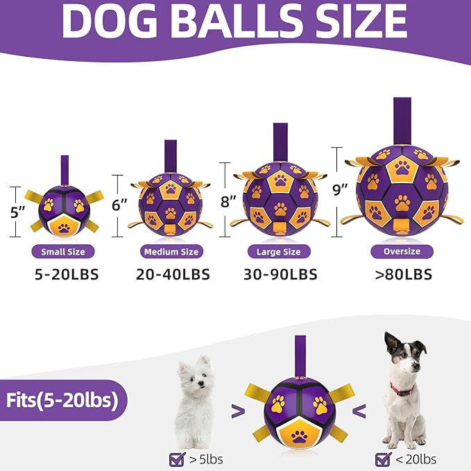 QDAN Dog Toys Soccer Ball - Durable Dog Balls for Small Dogs, Puppy Birthday Gifts, Dog Tug Toy with Strap for Tug of War (5 Inch)