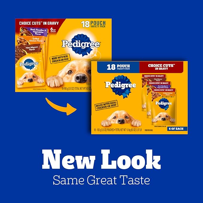 PEDIGREE CHOICE CUTS in Gravy Adult Soft Wet Meaty Dog Food Variety Pack, (18) 3.5 oz. Pouches
