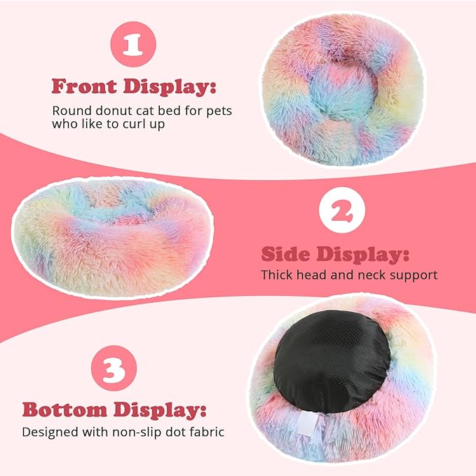 JOLLYVOGUE Dog Beds, Calming Small Dog Bed, Anti-Anxiety Dog Bed for Small Dogs, Fluffy Donut Dog Bed, Cozy Dog Cat Cushion Bed for Small Medium Dogs and Cats (20")