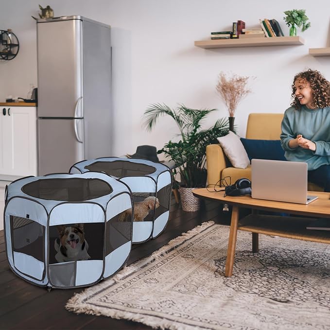2-in-1 XLarge Pop Up Dog Playpen, 72"x36"x24"H Cat Puppy Pet Playpen, No Assembly Need, Indoor Outdoor Cats Enclosed, Cat Tent Crate Cage Kennel, Portable Playpen for Kitten and Small Animals(M)