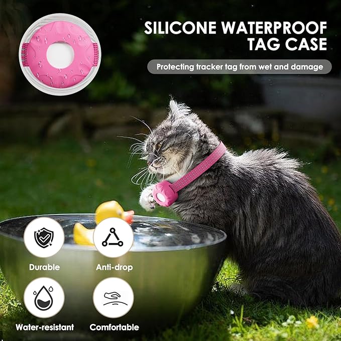 Cat GPS Tracker, Waterproof Pet Tracker for Cats, Cat GPS Tracker Collar with Safety Elastic Buckle, Works with Any Collar,Compatible with Apple Find My App (Only iOS), No Monthly Fee, Pink