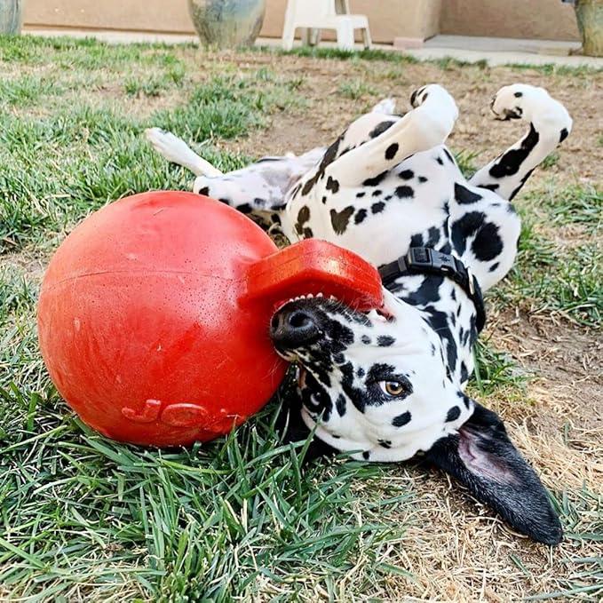 Jolly Pets Tug-n-Toss Heavy Duty Dog Toy Ball with Handle, 4.5 Inches/Small, Red