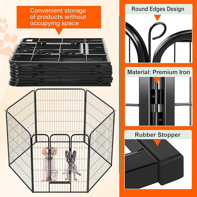 FDW Dog Playpen Dog Pen Dog Kennel 2 Panels 40 Inch Height Indoor Outdoor Folding Metal Portable Puppy Exercise Pen Heavy Duty Dog Fence for Yard Camping,Black