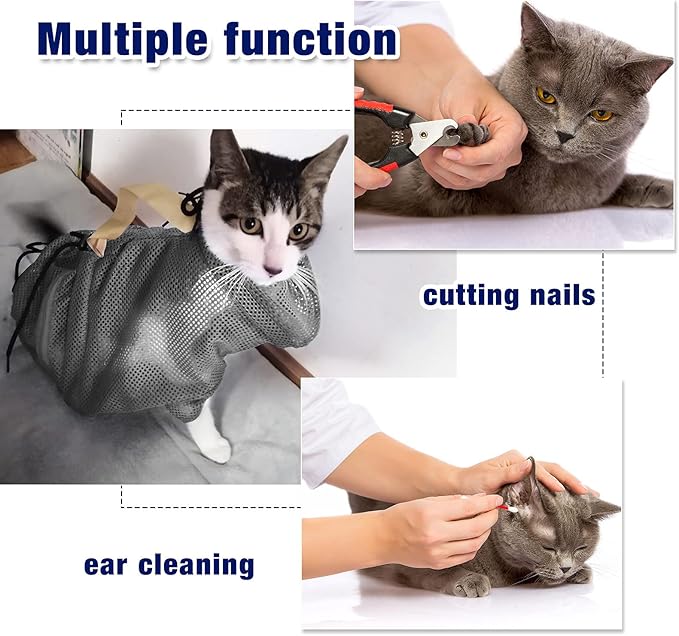 Weewooday 2 Pieces Cat Grooming Washer Mesh Bag Cat Muzzles Breathable Mesh Muzzles Adjustable Kitten Scratch Resistant Kitty Restraint Clothes Kitty Bath Bag for Bathing Nail Trimming Feeding(Gray)