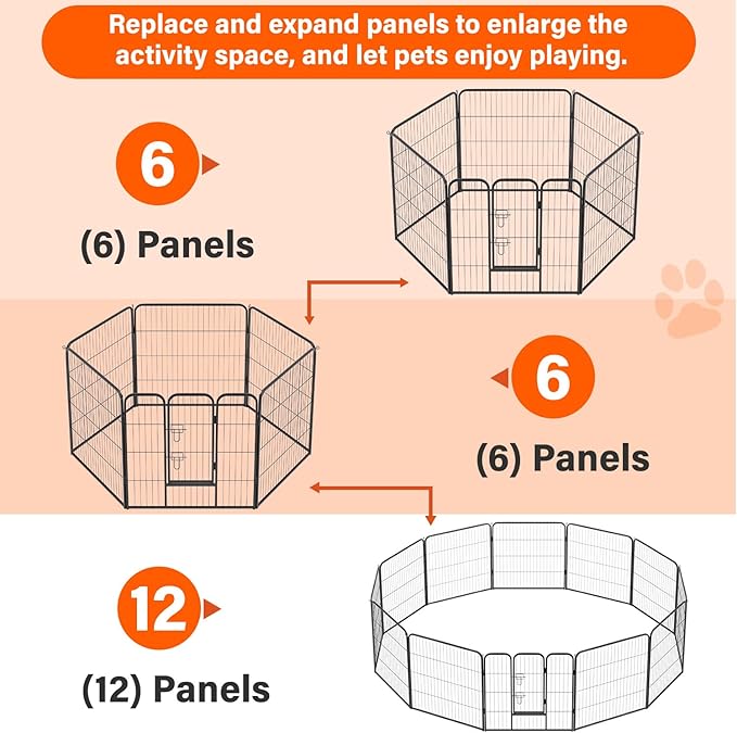 FDW Dog Playpen Dog Pen Dog Kennel 6 Panels 32 Inch Height Indoor Outdoor Folding Metal Portable Puppy Exercise Pen Heavy Duty Dog Fence for Yard Camping,Black