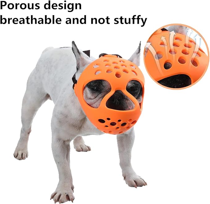 Short Snout Dog Muzzles,Soft Silicone Adjustable Breathable Bulldog Muzzle for Biting Chewing Barking Training,Ideal for Flat-Faced Dogs (M, Orange)
