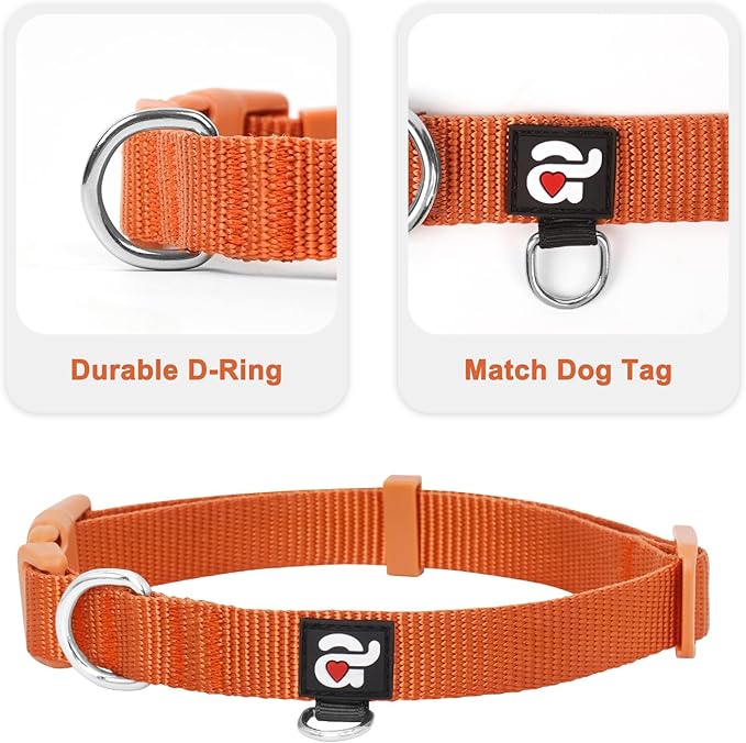 azuza 3 Pack Fall Dog Collars Comfortable and Adjustable Nylon Dog Collars for Large Dogs, L (18-26inch), Ginger Yellow, Rust Orange and Latte Brown
